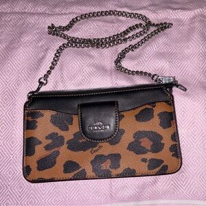 Coach Brown and Black Leopard Print Wristlet